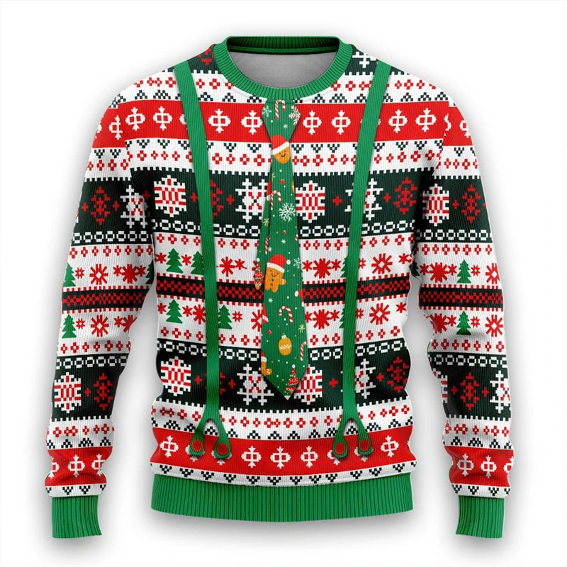 Tie Ugly Christmas Sweater Santa Cosplay Sweatshirt For Women Mens Funny Xmas Ugly Sweaters Bachelor Party Suit Pullovers Unisex