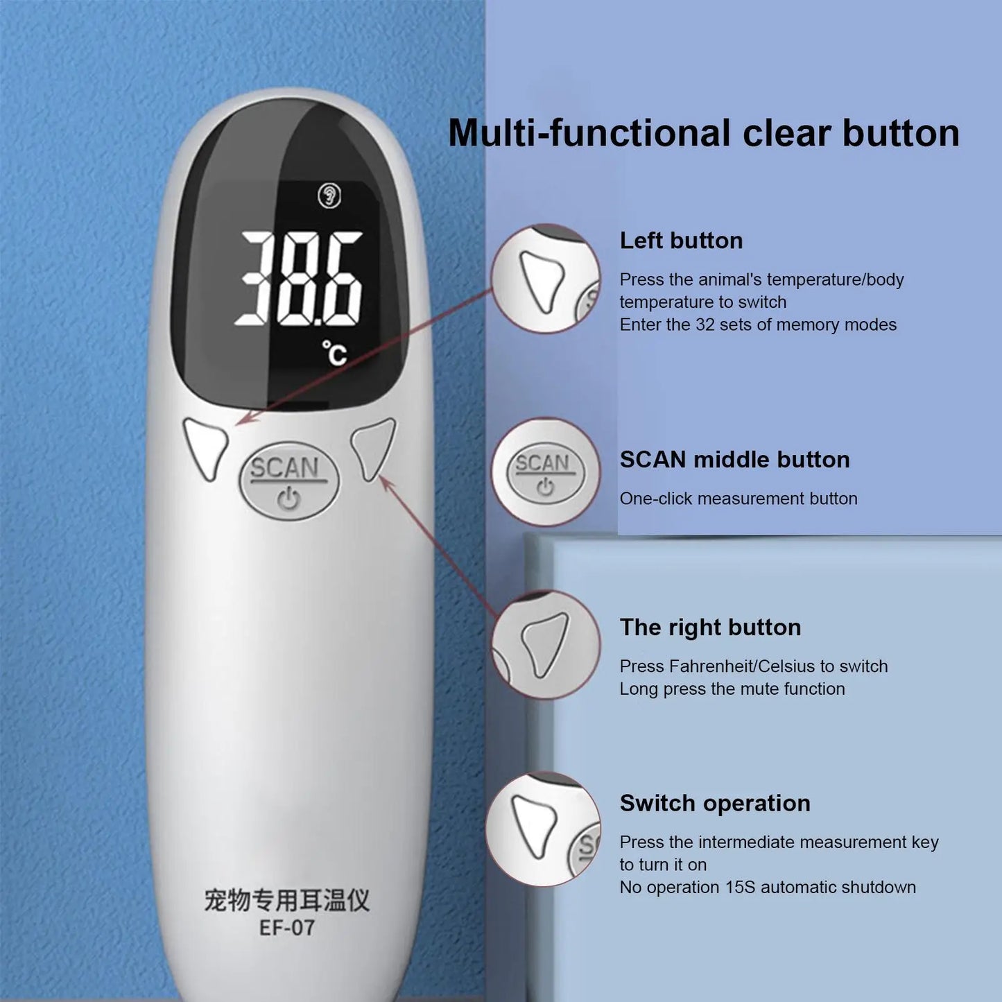 Waterproof Pet Thermometers Vet Tech Thermometers Puppy Thermometers Fever Detection Device For Pet High-Precision Accurate Led