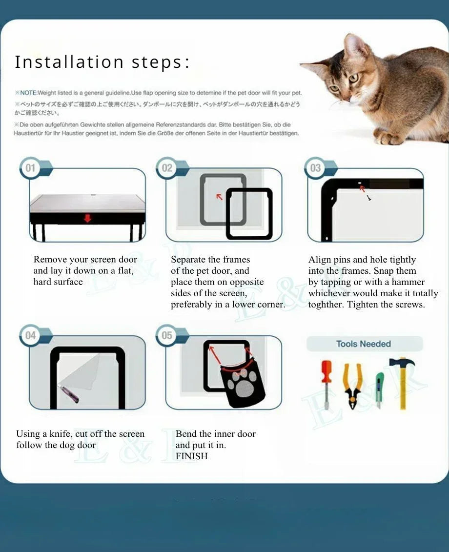 Pet Door for Dogs Cats - Auto Lock, Weatherproof, Easy Install for Wall/Door, Quiet, Durable PVC, Fits Small to Large Pets