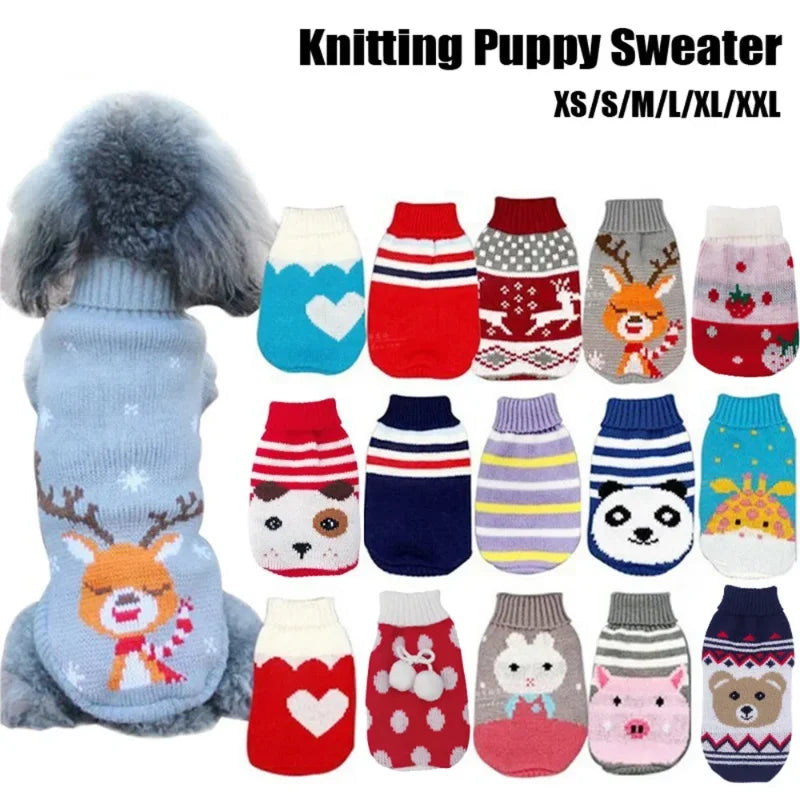 Dog Stripes Sweaters Winter Knitting Pet Sweater for Medium Large Dogs Christmas Elk Big Dog Clothes Labrador Pullovers Costume