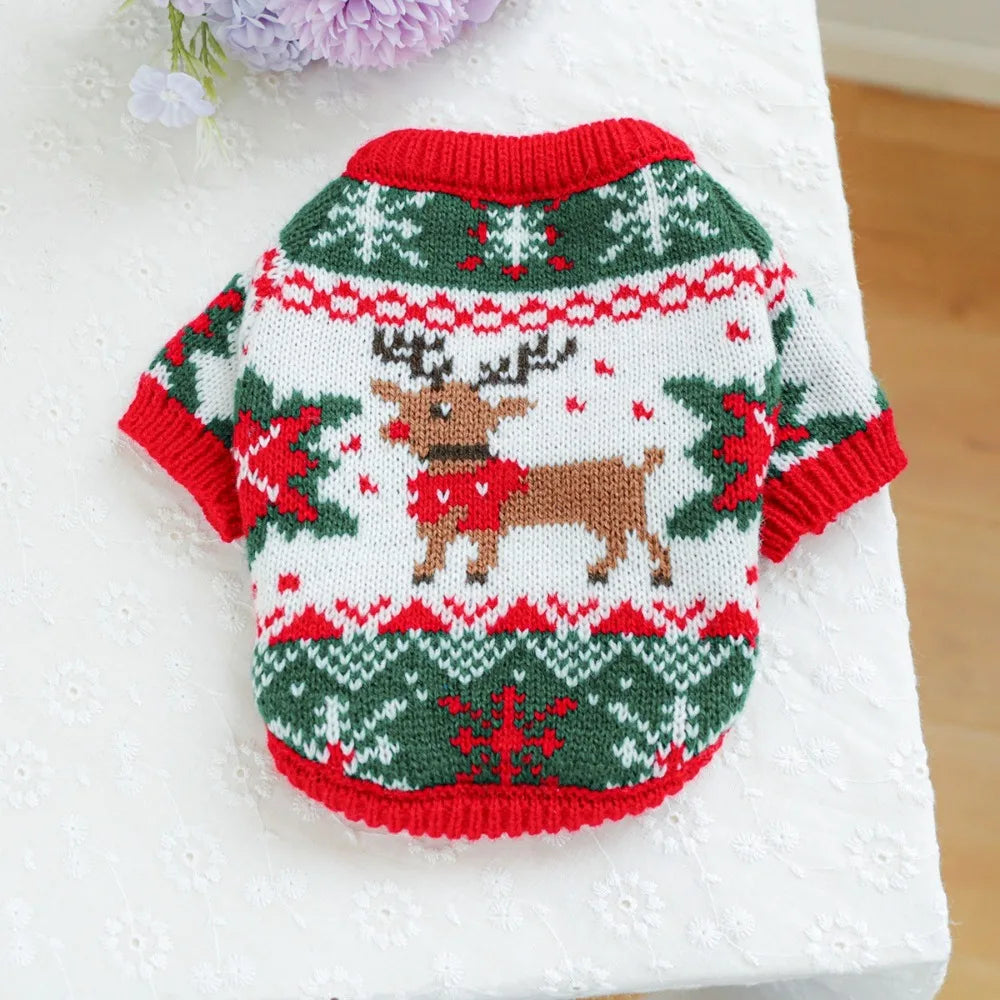 Costume Cartoon Pattern Pet Christmas Sweater Warm Soft Dog Snowflake Sweater Cat Elk Knitwear Holiday Suit