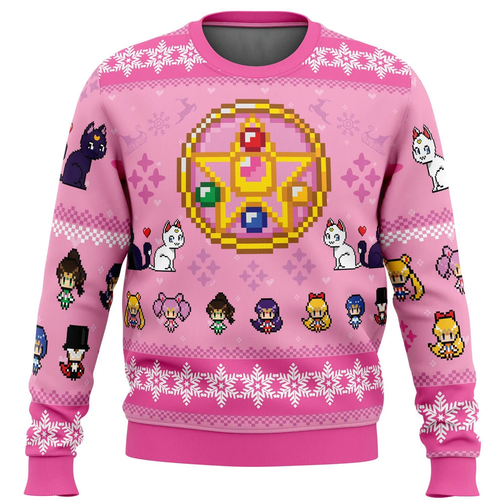 3D Ugly Sweater Autumn and Winter Christmas Sailor Guardian Sailor Moon Ugly Female Christmas Sweater Gift Santa Claus Pullover
