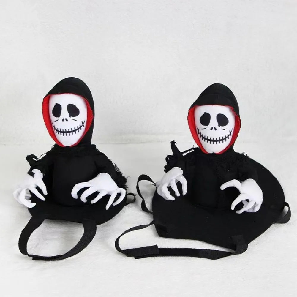 Halloween Death Rider Dog Costume Adjustable Skeleton Jumpsuit Riding Outfit Halloween Pets Cat Dog Spooky Cosplay Dress Up