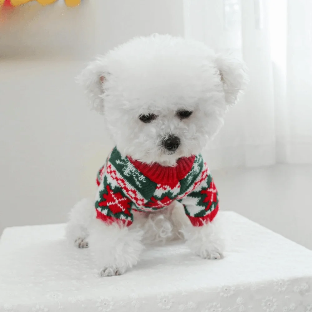 Costume Cartoon Pattern Pet Christmas Sweater Warm Soft Dog Snowflake Sweater Cat Elk Knitwear Holiday Suit