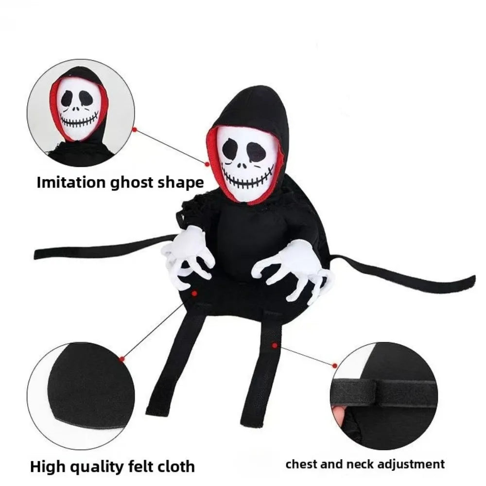Halloween Death Rider Dog Costume Adjustable Skeleton Jumpsuit Riding Outfit Halloween Pets Cat Dog Spooky Cosplay Dress Up