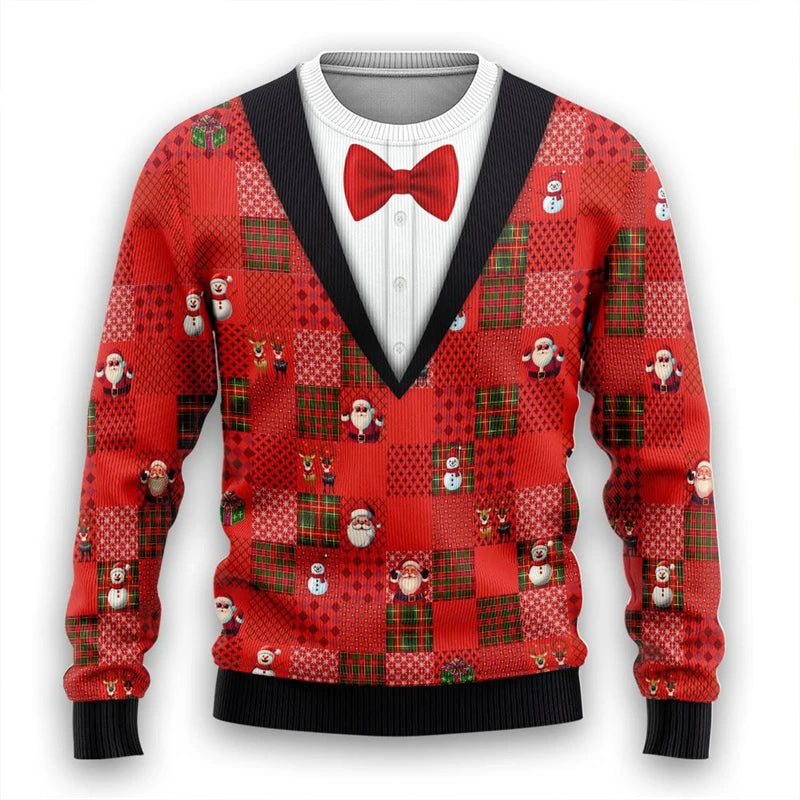 Tie Ugly Christmas Sweater Santa Cosplay Sweatshirt For Women Mens Funny Xmas Ugly Sweaters Bachelor Party Suit Pullovers Unisex
