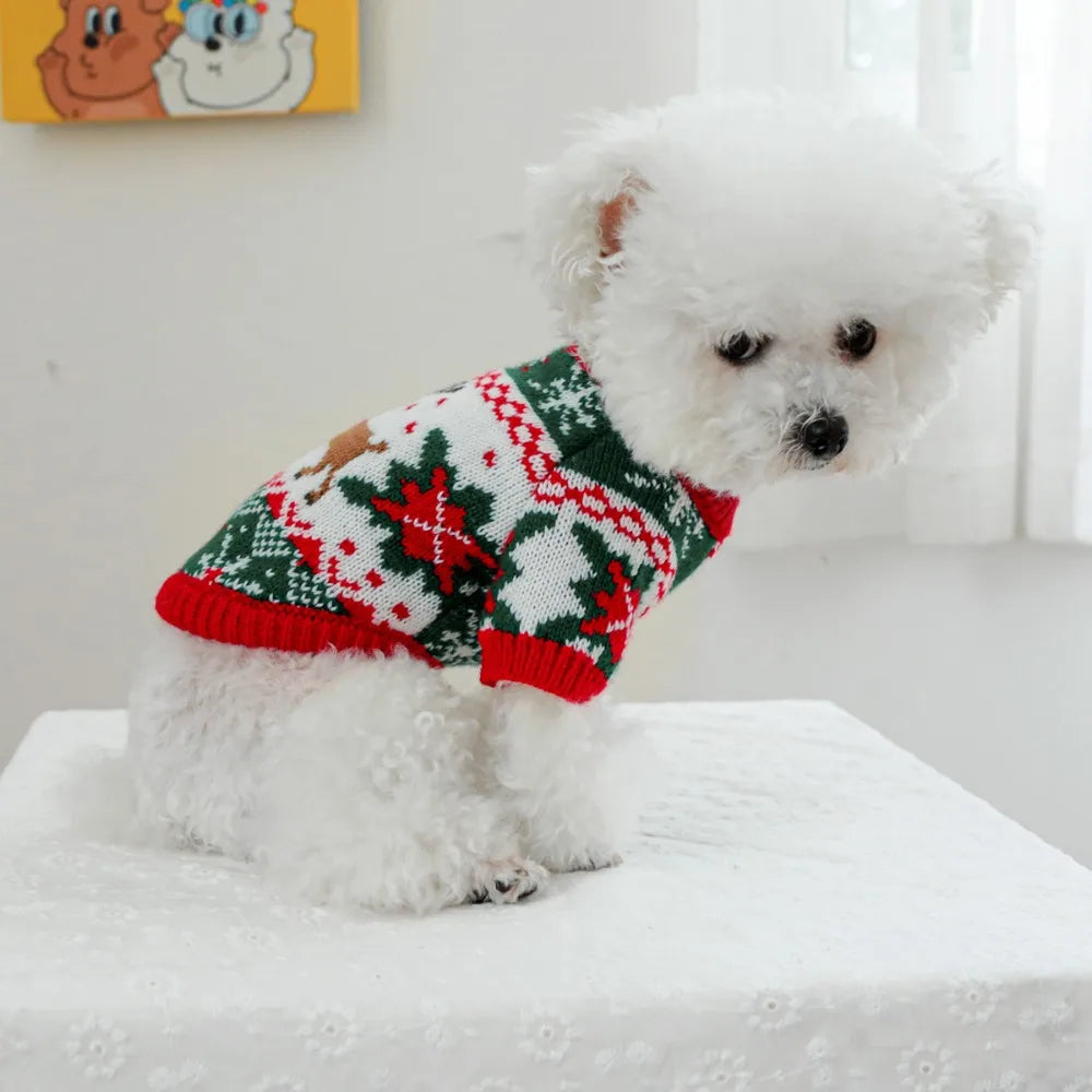 Costume Cartoon Pattern Pet Christmas Sweater Warm Soft Dog Snowflake Sweater Cat Elk Knitwear Holiday Suit