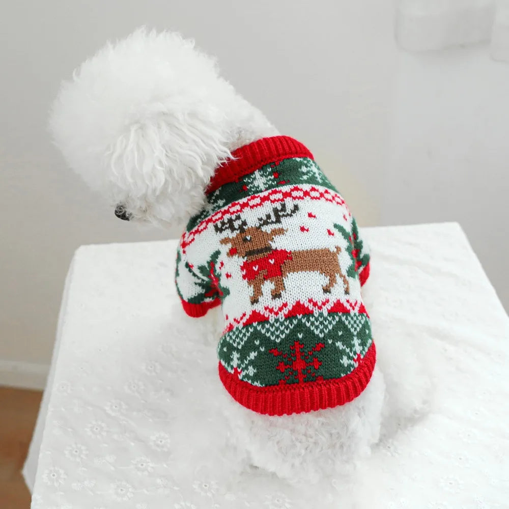 Costume Cartoon Pattern Pet Christmas Sweater Warm Soft Dog Snowflake Sweater Cat Elk Knitwear Holiday Suit