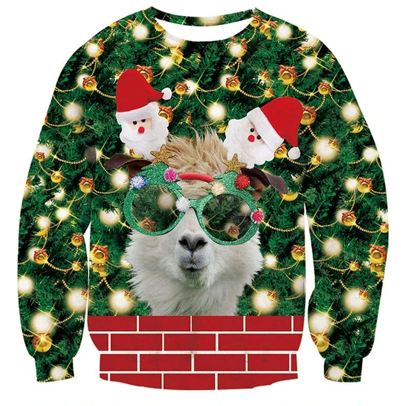 Pullovers Tops Funny Animal Goat Graphic Ugly Christmas Sweater Fashion Pet Cat Dog Sweatshirts For Women Clothes Xmas Boy Gift