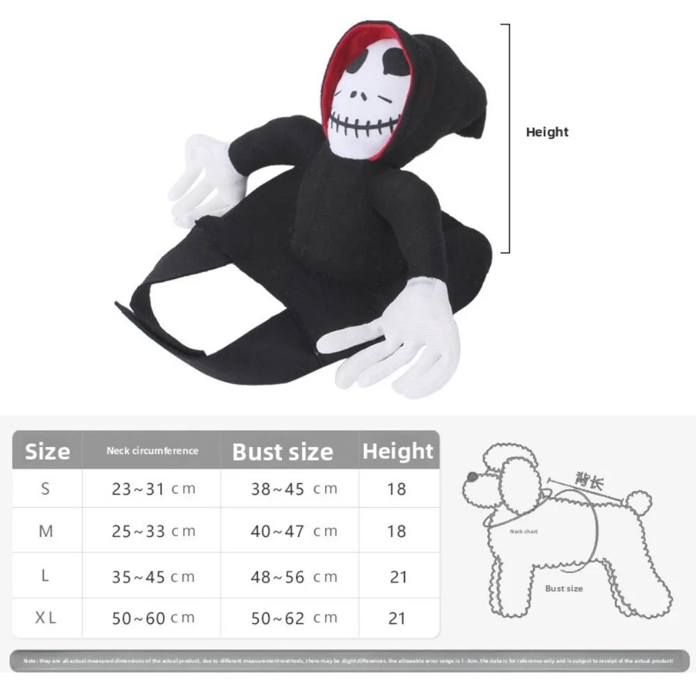 Halloween Death Rider Dog Costume Adjustable Skeleton Jumpsuit Riding Outfit Halloween Pets Cat Dog Spooky Cosplay Dress Up