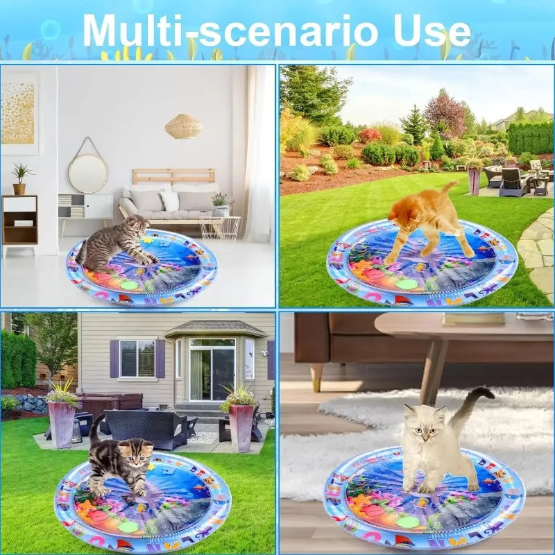Pet Water Sensory Play Mat for Cats and Dogs Thickened Cooling Pad Interactive Self Play Toy for Pets Summer Indoor Activity