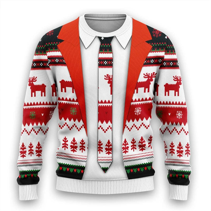 Tie Ugly Christmas Sweater Santa Cosplay Sweatshirt For Women Mens Funny Xmas Ugly Sweaters Bachelor Party Suit Pullovers Unisex