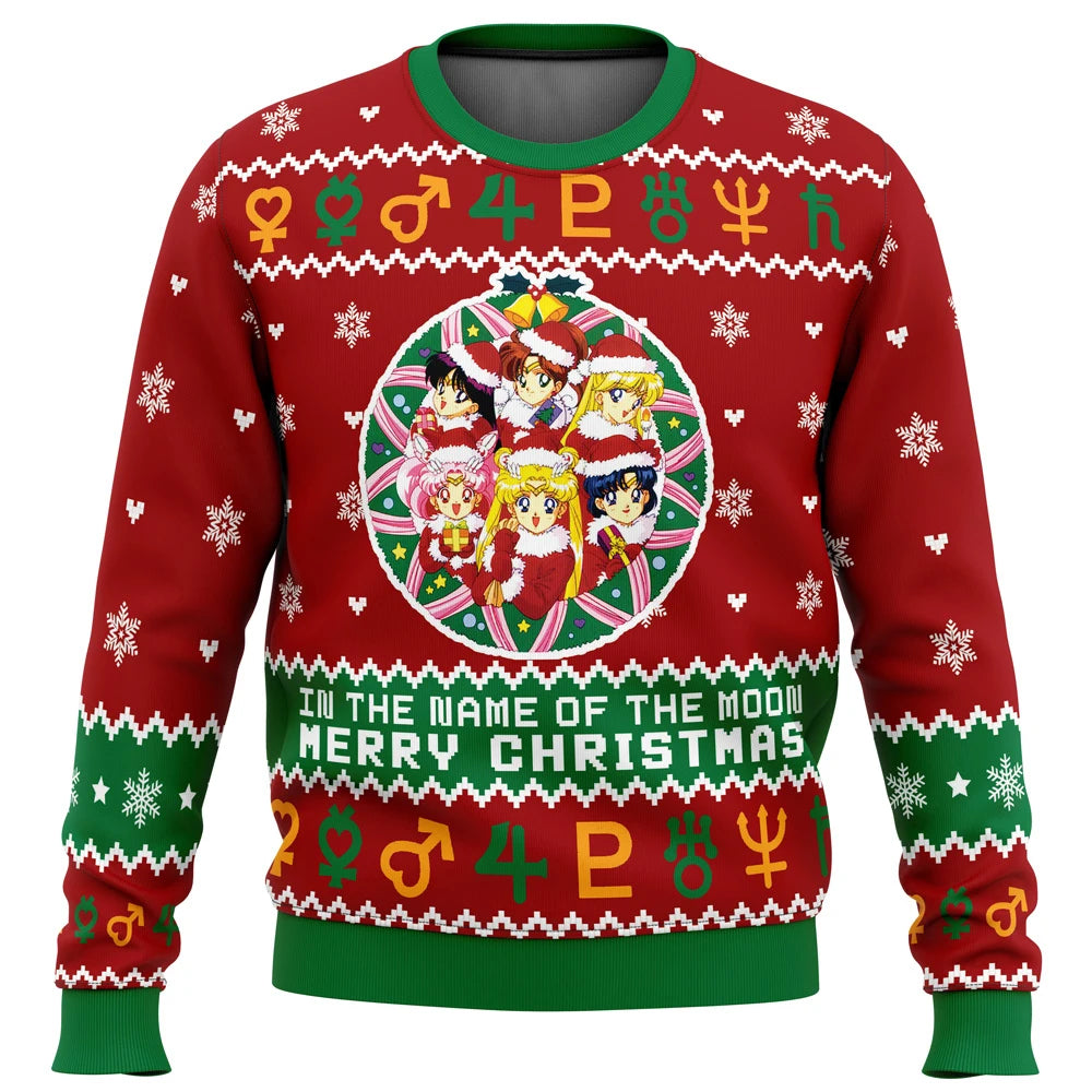 3D Ugly Sweater Autumn and Winter Christmas Sailor Guardian Sailor Moon Ugly Female Christmas Sweater Gift Santa Claus Pullover