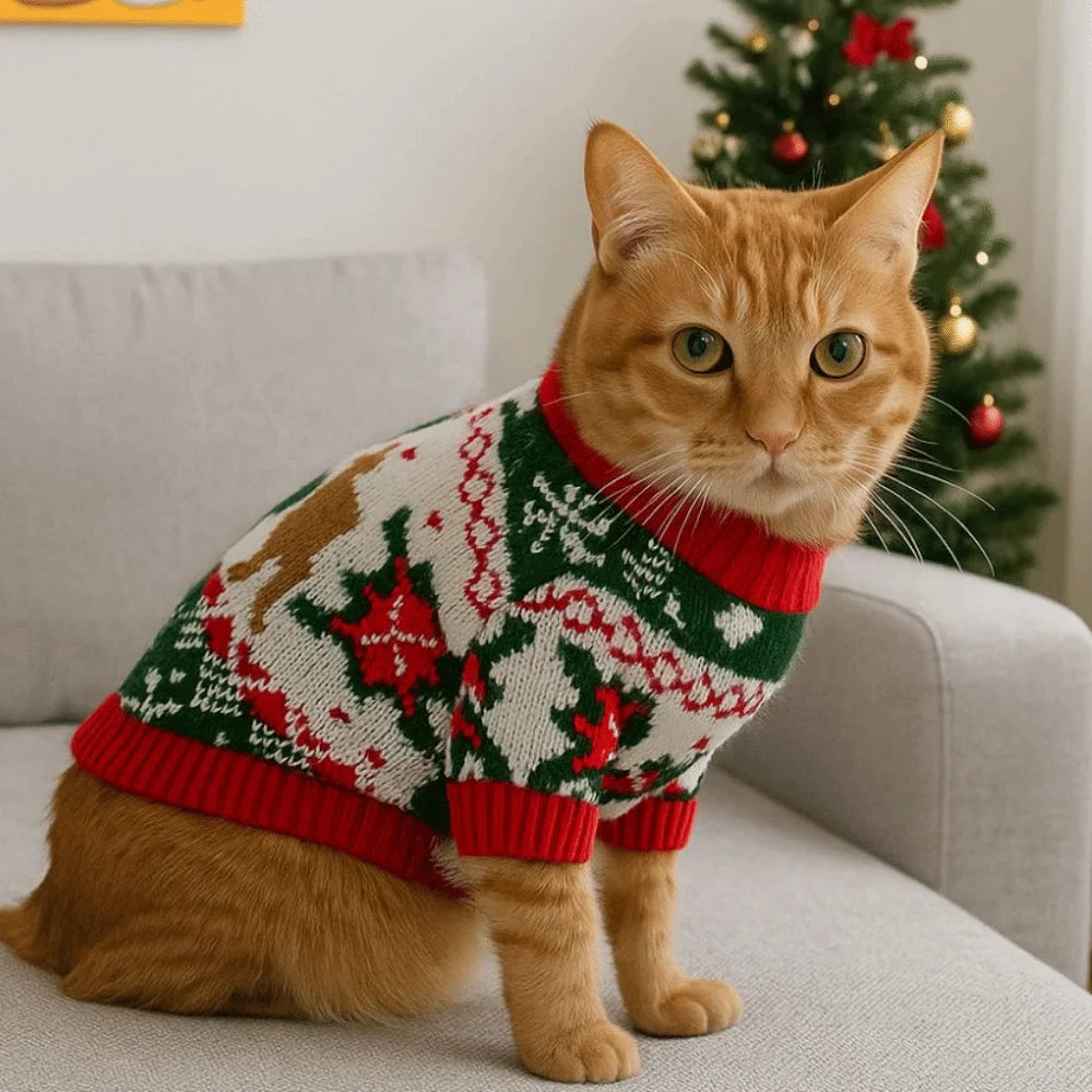 Costume Cartoon Pattern Pet Christmas Sweater Warm Soft Dog Snowflake Sweater Cat Elk Knitwear Holiday Suit