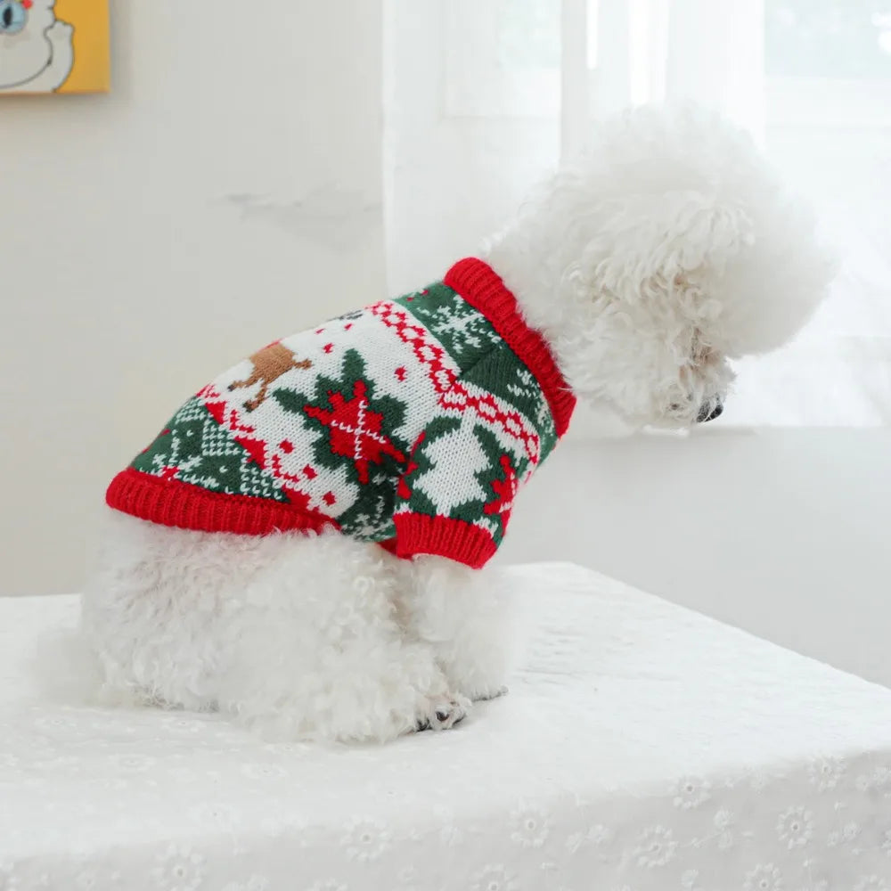 Costume Cartoon Pattern Pet Christmas Sweater Warm Soft Dog Snowflake Sweater Cat Elk Knitwear Holiday Suit