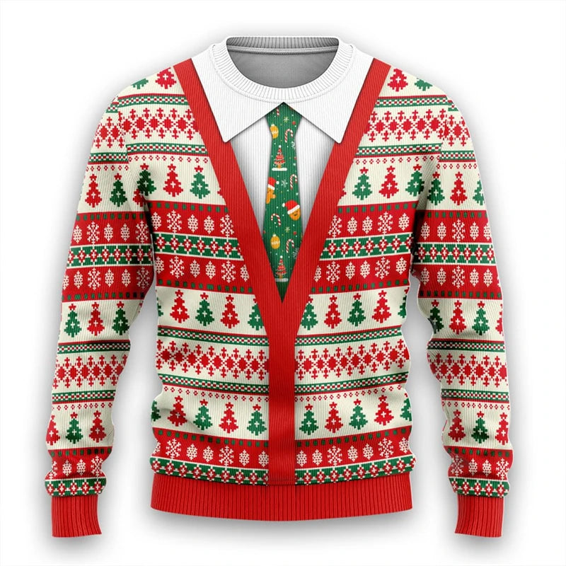 Tie Ugly Christmas Sweater Santa Cosplay Sweatshirt For Women Mens Funny Xmas Ugly Sweaters Bachelor Party Suit Pullovers Unisex
