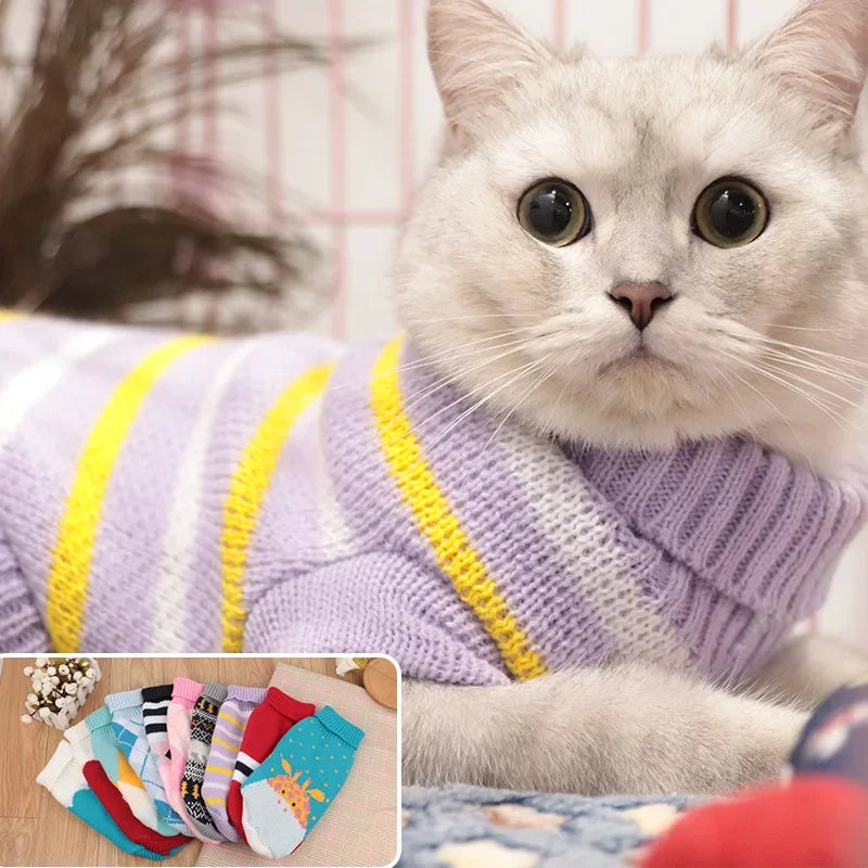 S-2XL Turtleneck Cat Sweater Knitted Jumper Cat Christmas Sweater for Cats Small Dogs Winter Sphinx Cat Clothes Pet Costumes