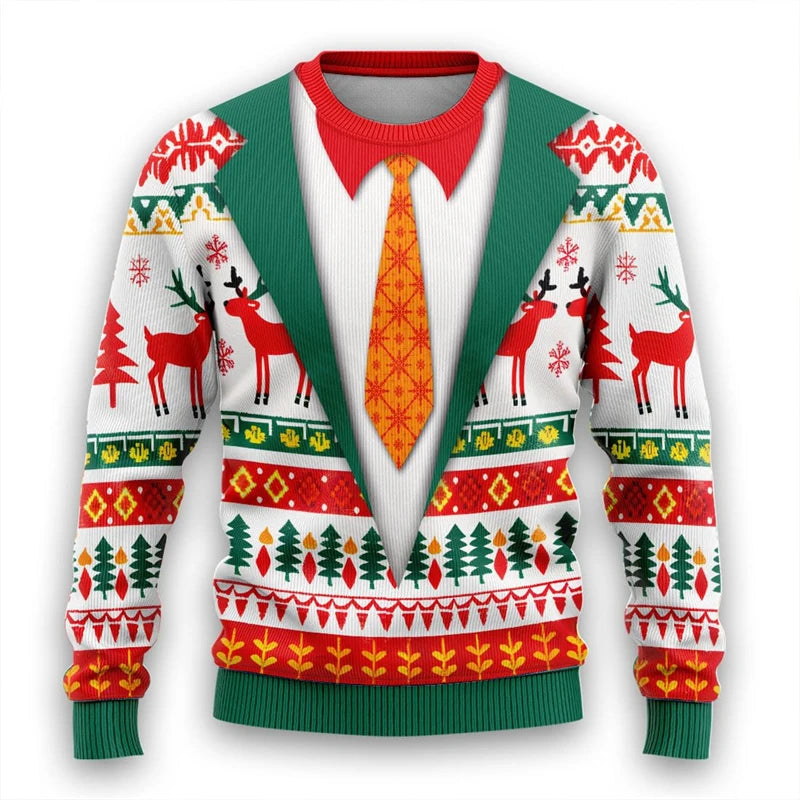 Tie Ugly Christmas Sweater Santa Cosplay Sweatshirt For Women Mens Funny Xmas Ugly Sweaters Bachelor Party Suit Pullovers Unisex