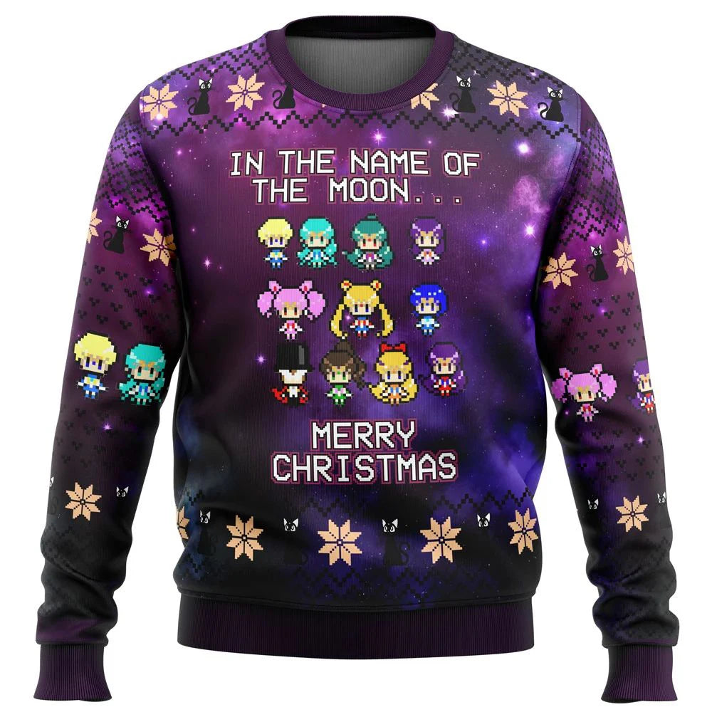 3D Ugly Sweater Autumn and Winter Christmas Sailor Guardian Sailor Moon Ugly Female Christmas Sweater Gift Santa Claus Pullover