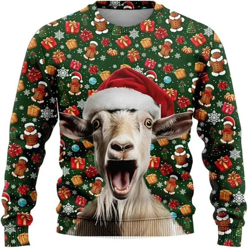 Pullovers Tops Funny Animal Goat Graphic Ugly Christmas Sweater Fashion Pet Cat Dog Sweatshirts For Women Clothes Xmas Boy Gift