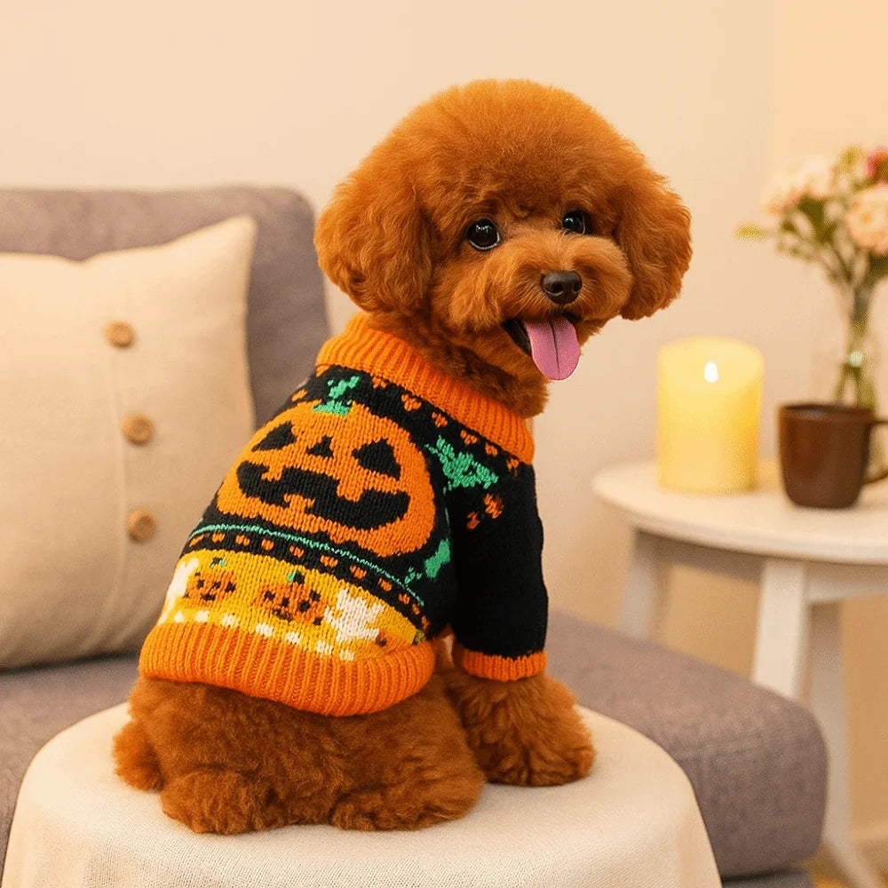 Turtleneck Design Halloween Dog Sweater Warm Pumpkin Costume Pumpkin Pet Sweater Comfortable Soft Cat Sweatershirt Cat Costume