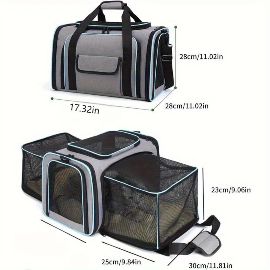 1 PC Expandable Foldable Pet Bag with Fleece Pad Soft Side Pet Harness for Small Pets Cats Puppies. Breathable Cat Backpack Har