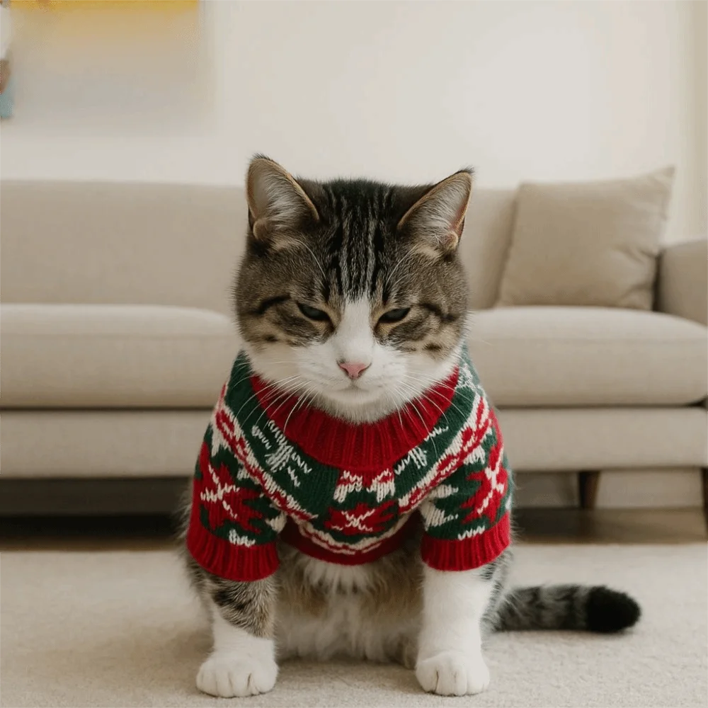 Costume Cartoon Pattern Pet Christmas Sweater Warm Soft Dog Snowflake Sweater Cat Elk Knitwear Holiday Suit