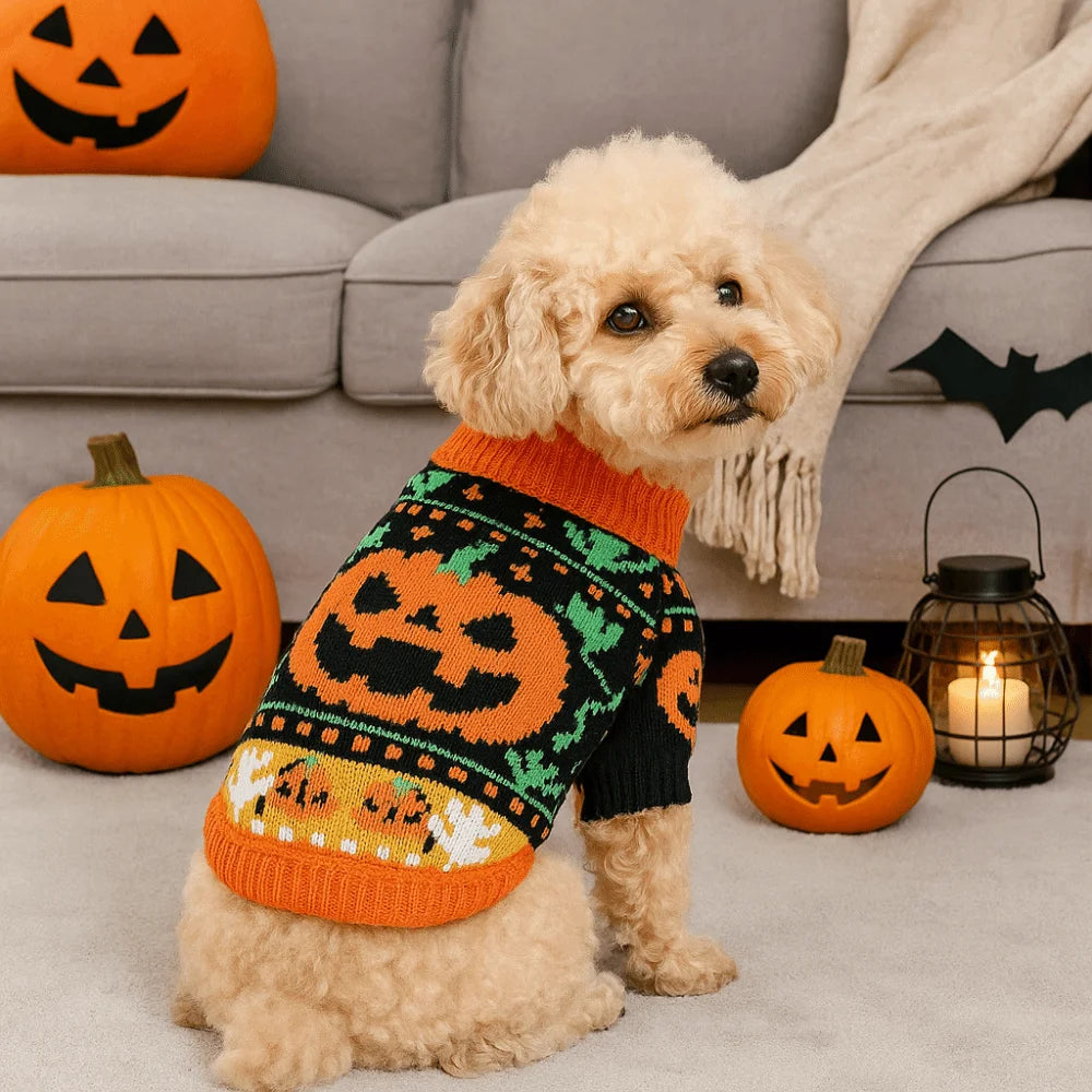 Turtleneck Design Halloween Dog Sweater Warm Pumpkin Costume Pumpkin Pet Sweater Comfortable Soft Cat Sweatershirt Cat Costume