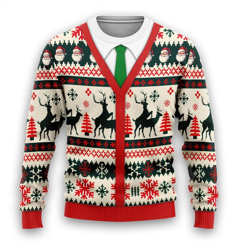 Tie Ugly Christmas Sweater Santa Cosplay Sweatshirt For Women Mens Funny Xmas Ugly Sweaters Bachelor Party Suit Pullovers Unisex