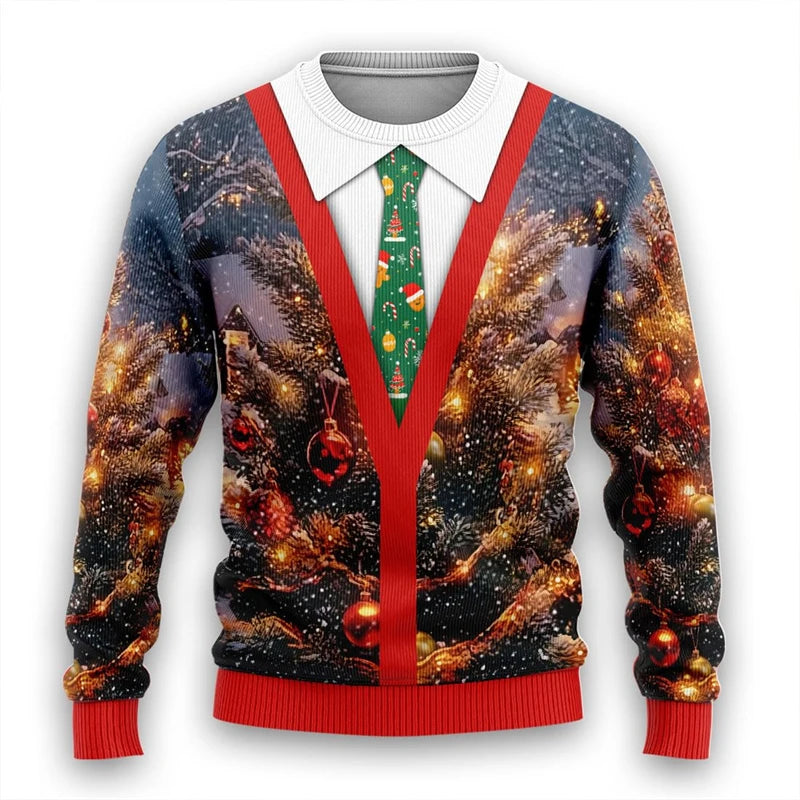 Tie Ugly Christmas Sweater Santa Cosplay Sweatshirt For Women Mens Funny Xmas Ugly Sweaters Bachelor Party Suit Pullovers Unisex