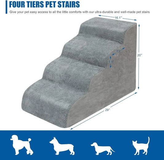 Dog Stairs For Small Dogs - High Density Foam Dog Ramp, Extra Wide Pet Steps With Non-Slip Bottom For High Beds, Couche And