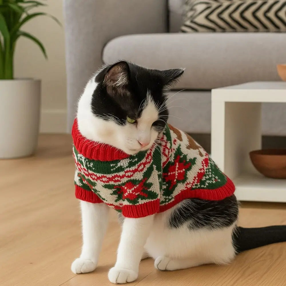 Costume Cartoon Pattern Pet Christmas Sweater Warm Soft Dog Snowflake Sweater Cat Elk Knitwear Holiday Suit