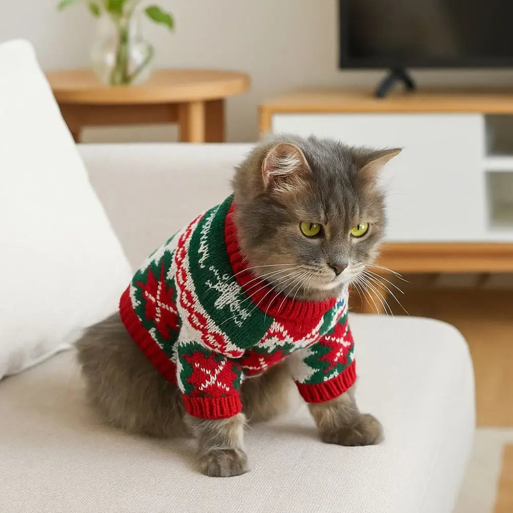 Costume Cartoon Pattern Pet Christmas Sweater Warm Soft Dog Snowflake Sweater Cat Elk Knitwear Holiday Suit