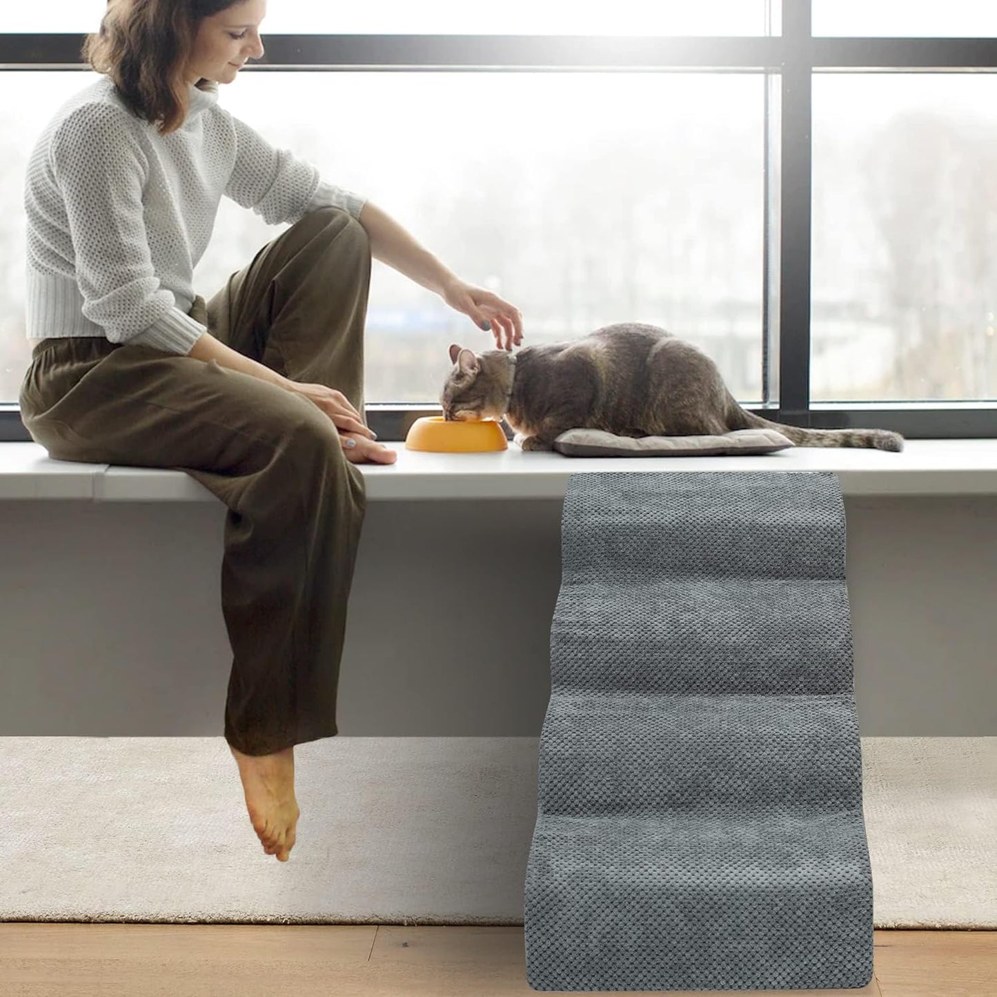 Dog Stairs For Small Dogs - High Density Foam Dog Ramp, Extra Wide Pet Steps With Non-Slip Bottom For High Beds, Couche And