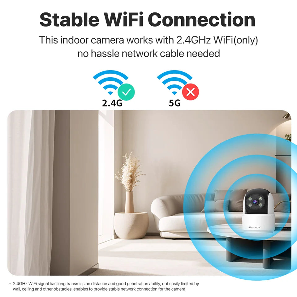 Vstarcam 2MP Indoor 2.4G WiFi Cameras for Home Security,Pet Baby Monitor, Spotlight Alarm,Pan & Tilt,APP Control,24/7 Recording