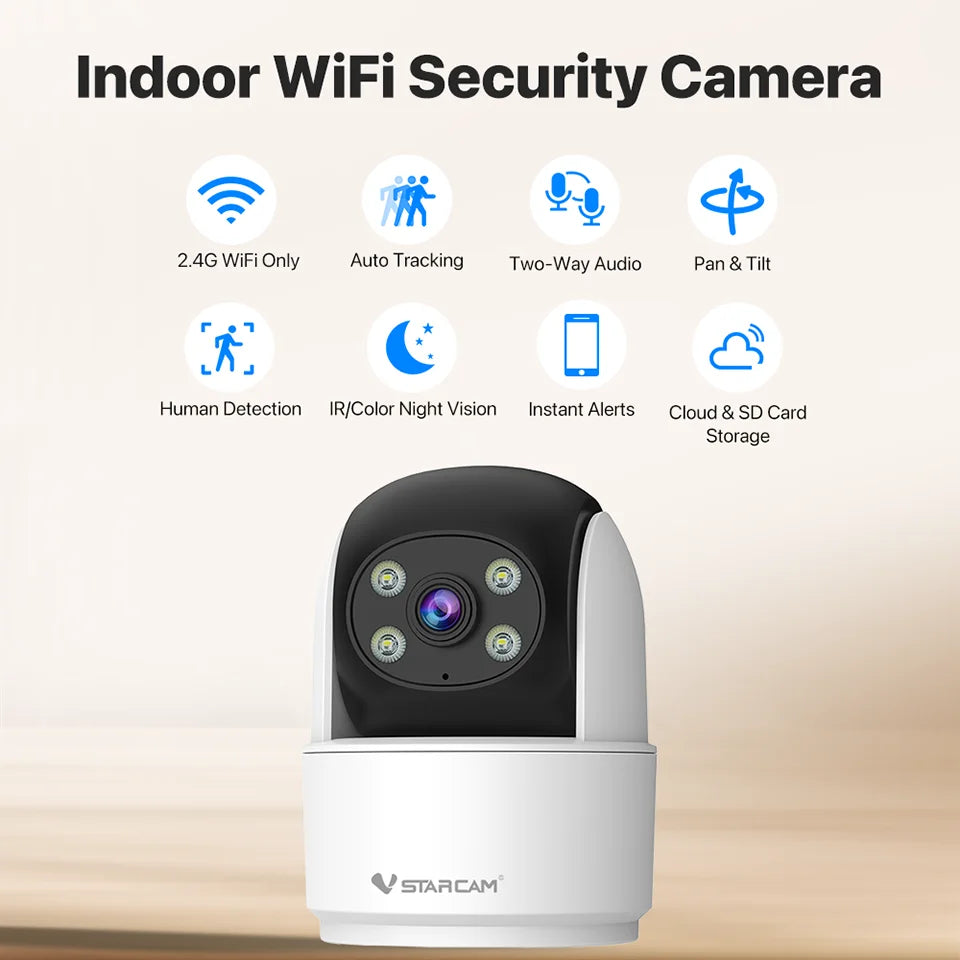 Vstarcam 2MP Indoor 2.4G WiFi Cameras for Home Security,Pet Baby Monitor, Spotlight Alarm,Pan & Tilt,APP Control,24/7 Recording