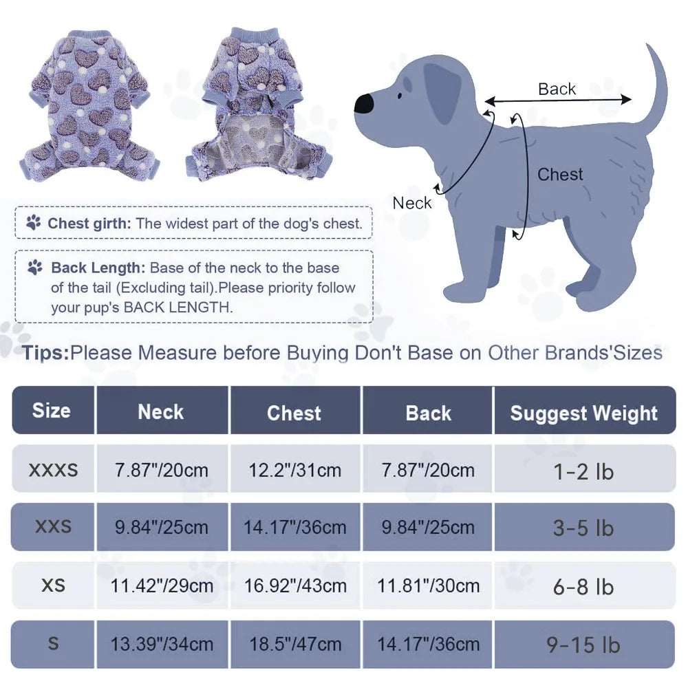 Dog Pajamas Soft Breathable Cozy Pet Jumpsuit Keeps Pets Warm & Comfortable