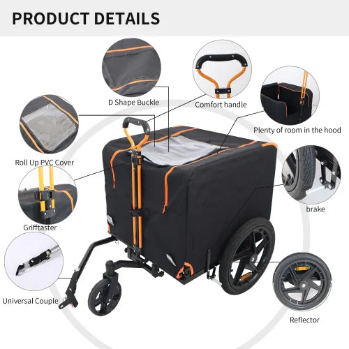 Orange and Black Foldable Pet Jogging Stroller Dog Carriers Bicycle Trailer for Small Pets FCJ Cat Bike Trailer