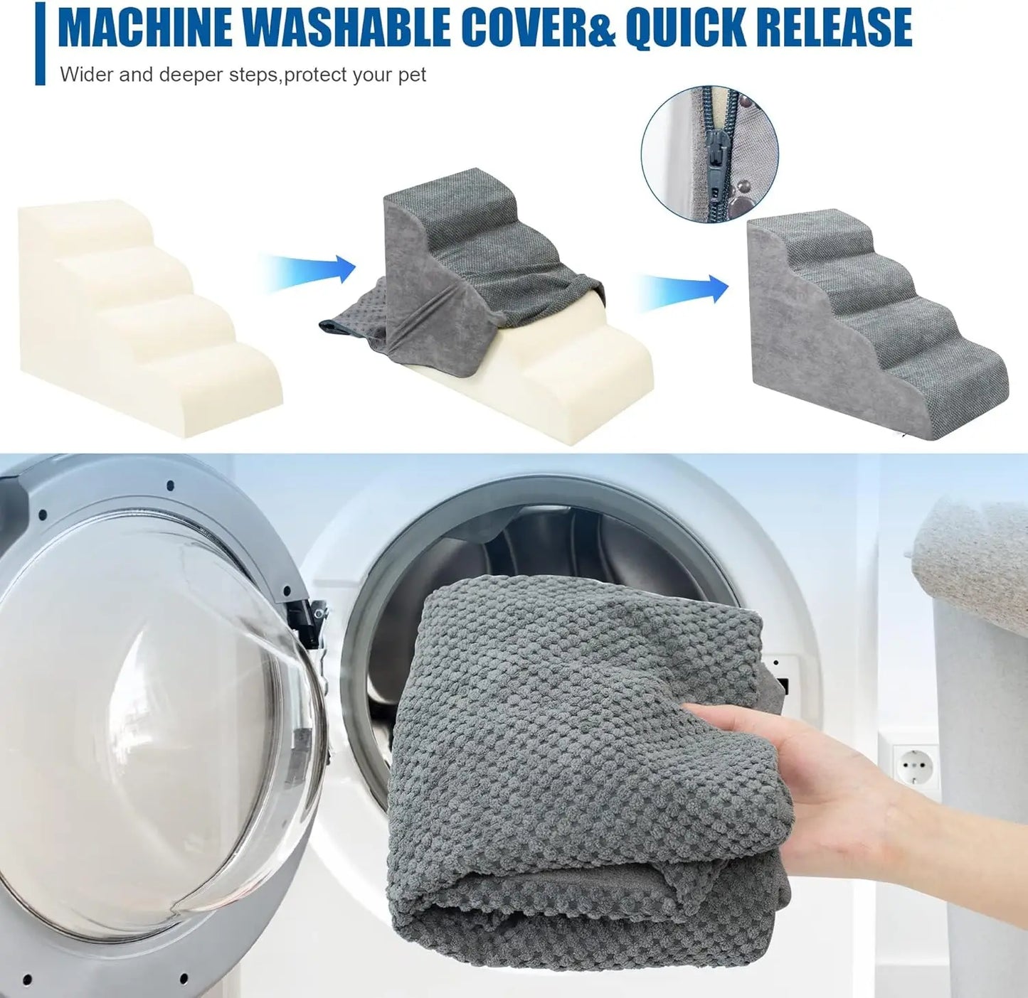 Dog Stairs For Small Dogs - High Density Foam Dog Ramp, Extra Wide Pet Steps With Non-Slip Bottom For High Beds, Couche And