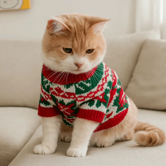 Costume Cartoon Pattern Pet Christmas Sweater Warm Soft Dog Snowflake Sweater Cat Elk Knitwear Holiday Suit