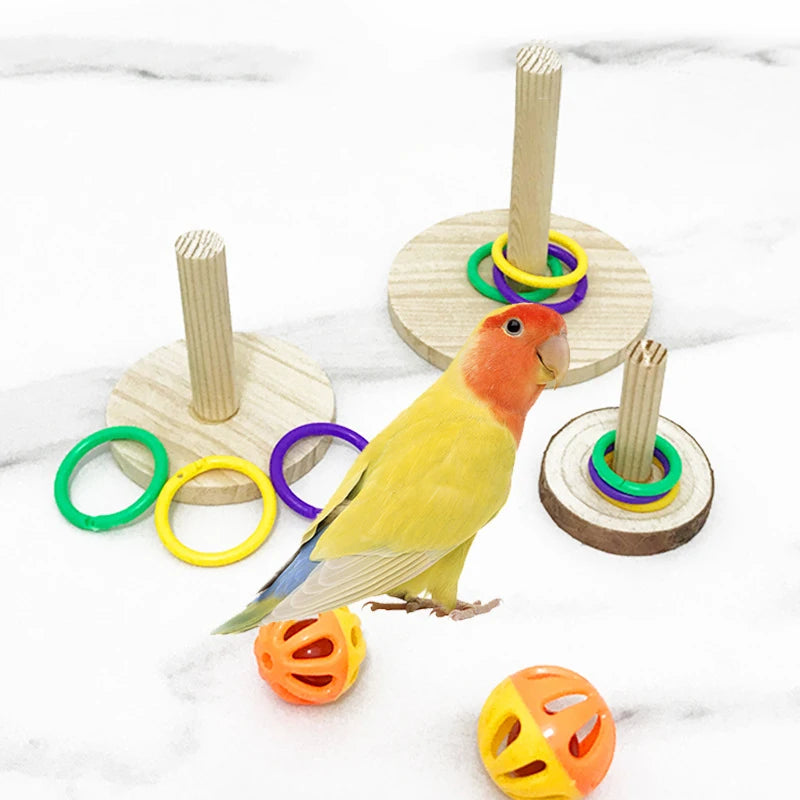 Parrot Bite Chewing Toy Bird Training Toy Pet Bird Swing Ball Standing Toy Wooden Interactive Parrot Ring Toys Pet Supplies