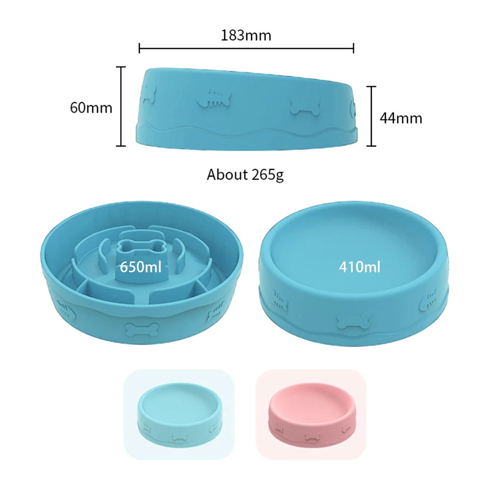 2-in-1 Pets Silicone Slow Feeder, 10 Degree Tilted Multifunctional Portable Double-sided Food Water Bowls Slow Feeding Bowl