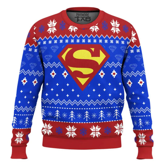 Marvel Superman Hooded Ugly Sweater Men's Winter Sweater Blue Red Cool Trendy Temperament Versatile Snowflake Christmas Tree