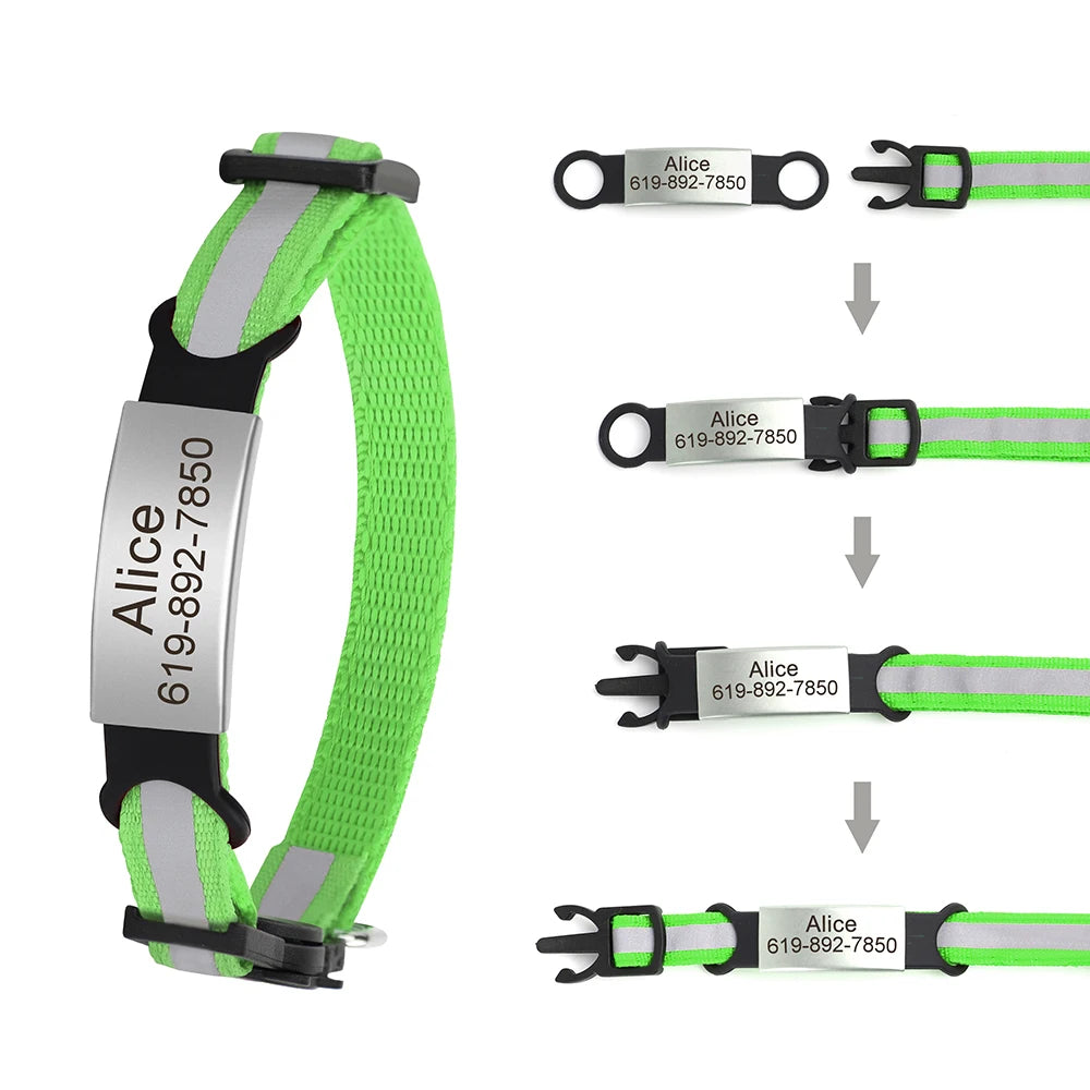 Customized Cat Collar Reflective Cat Collar Free Engraved Puppy Kitten Pet ID Nameplate Necklace With Bell Anti-lost For Cats