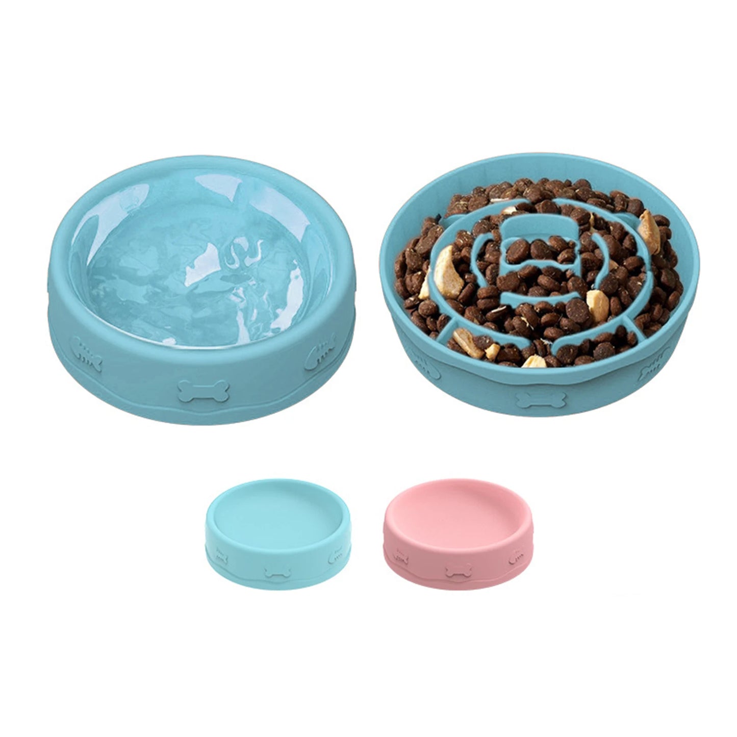 2-in-1 Pets Silicone Slow Feeder, 10 Degree Tilted Multifunctional Portable Double-sided Food Water Bowls Slow Feeding Bowl