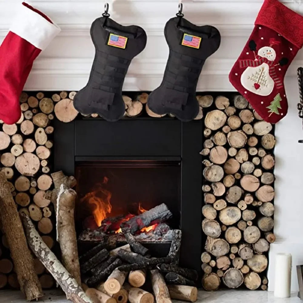 Tactical Christmas Stockings Dog Bone Xmas Stocking Mantel Decoration Hanging Molle Gear Pouch Pet Gift Xmas Hanging Ornament