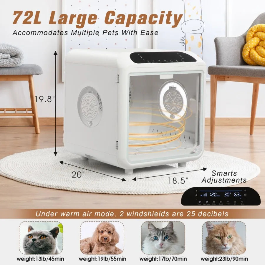 Smart Electric Pet Dryer Box Ultra Quiet Hair Dryer for Cat Puppy Remote Control 2 Drying Modes Temperature and Wind Speed Cont
