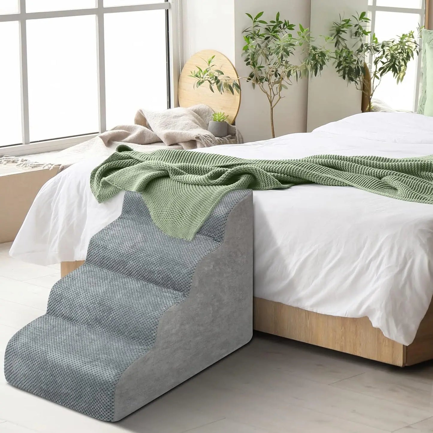 Dog Stairs For Small Dogs - High Density Foam Dog Ramp, Extra Wide Pet Steps With Non-Slip Bottom For High Beds, Couche And