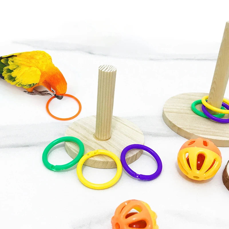 Parrot Bite Chewing Toy Bird Training Toy Pet Bird Swing Ball Standing Toy Wooden Interactive Parrot Ring Toys Pet Supplies