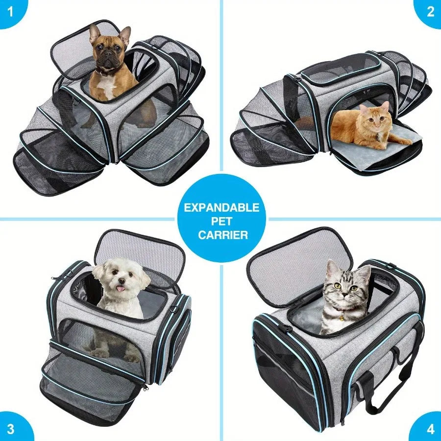 1 PC Expandable Foldable Pet Bag with Fleece Pad Soft Side Pet Harness for Small Pets Cats Puppies. Breathable Cat Backpack Har